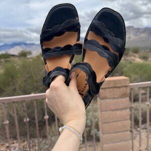 Think! Leather Black Velcro Strappy Comfort Sandals Size 39